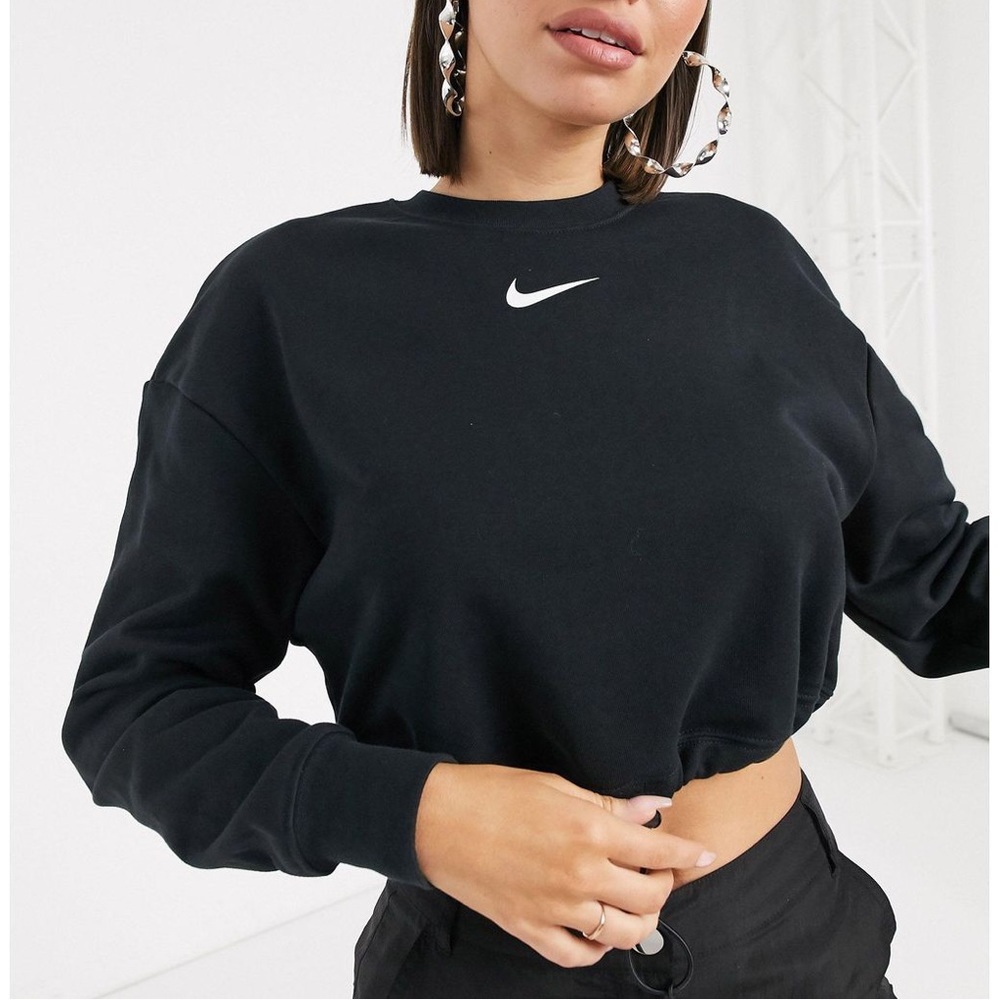 Nike Black Elastic Drawcord Cropped Mini Swoosh Sweatshirt